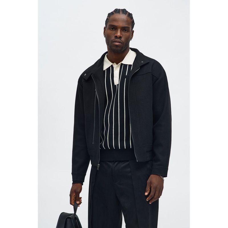 Zipper Detailed Bomber Jacket – Black