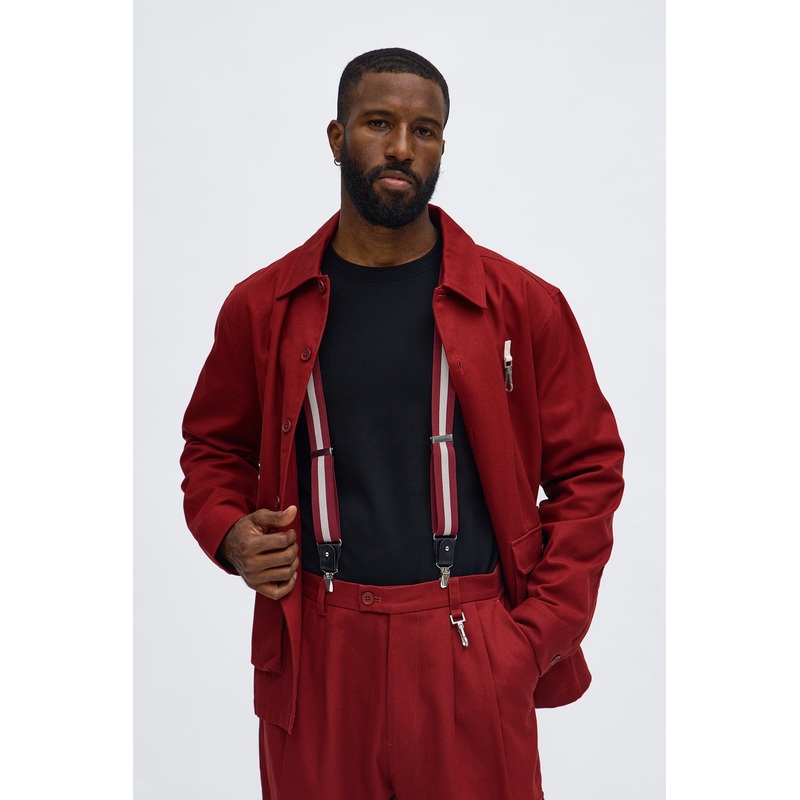 Contrast Stripe Stretch Fit Adjustable Suspenders – Burgundy/combo