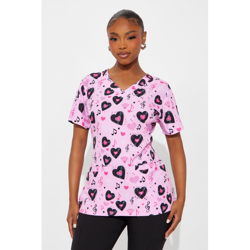 For The Love Of Music Scrub Top – Pink/combo