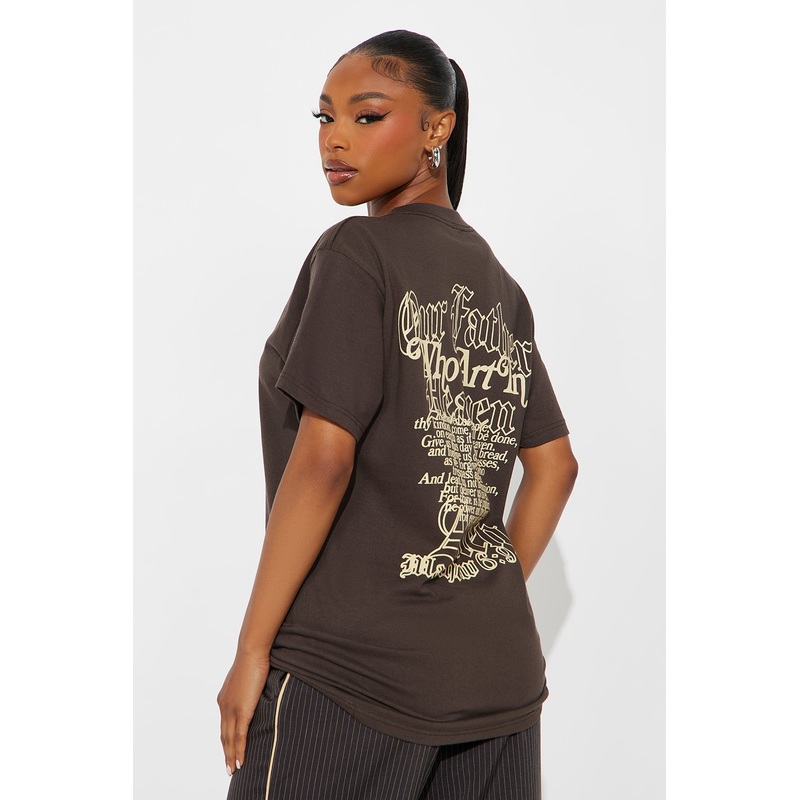 Our Father Cross Vintage Wash Tee – Brown