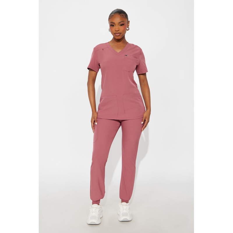 Sporty Utility V Neck Side Knit Jogger Set – Rose