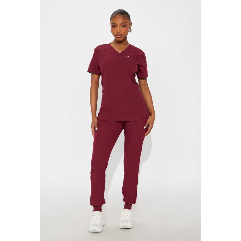 Sporty Utility V Neck Side Knit Jogger Set – Wine