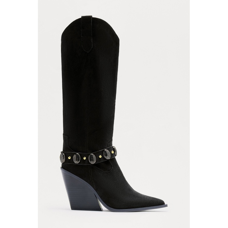 Suzy Wedge Cowboy Boots – Black
