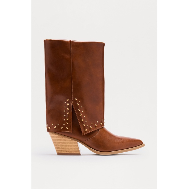 Thatcher Studded Overlay Booties – Cognac