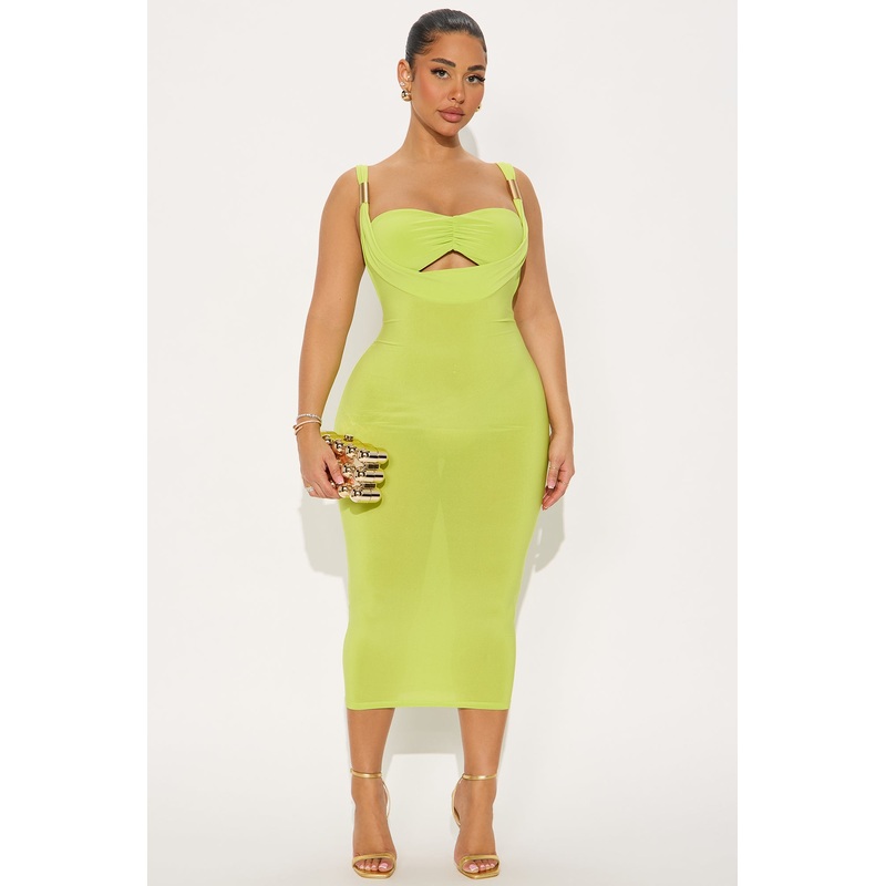 Alexa Cowl Neck Midi Dress – Chartreuse