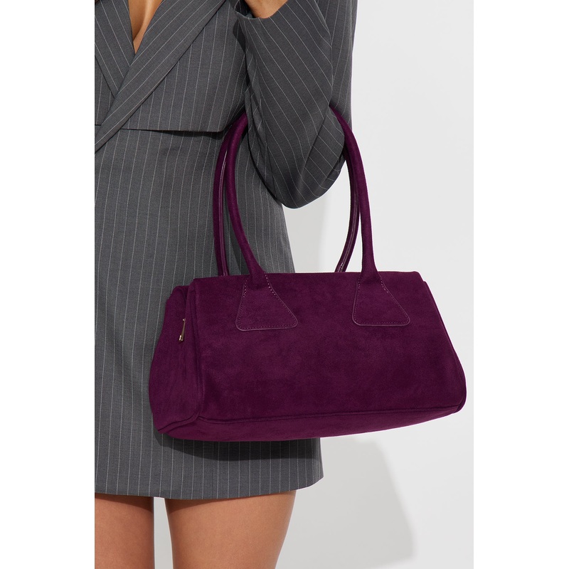 Autumn Muse Faux Suede Shoulder Handbag – Plum