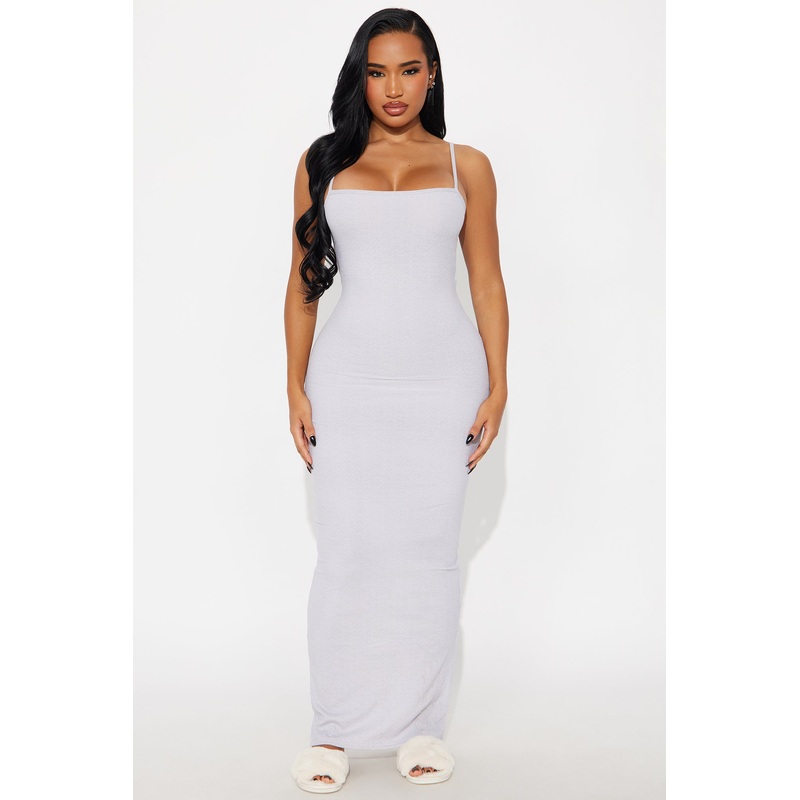 Back In Bed Ribbed Maxi PJ Sleep Dress – Heather Grey