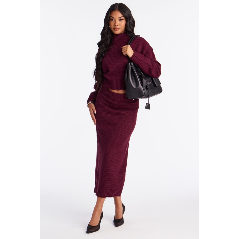Athena Sweater Turtle Neck Maxi Skirt Set – Plum