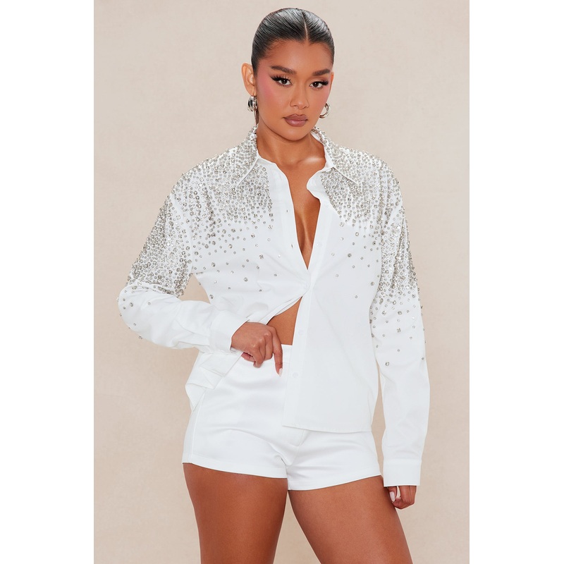 Cannot Dim My Shine Rhinestone Top – White