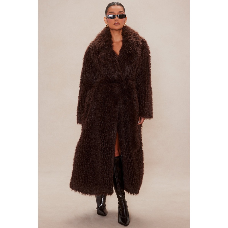Catherine Faux Fur Coat – Brown