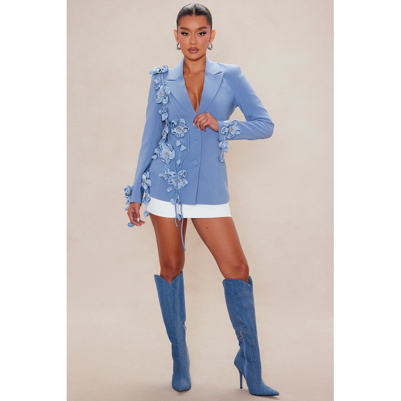 Dripping In Petals Blazer – Slate Blue