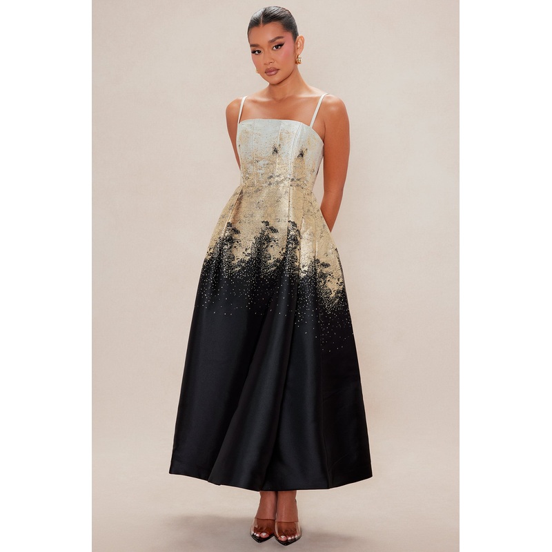 Esparza Metallic Midi Dress – Gold/combo