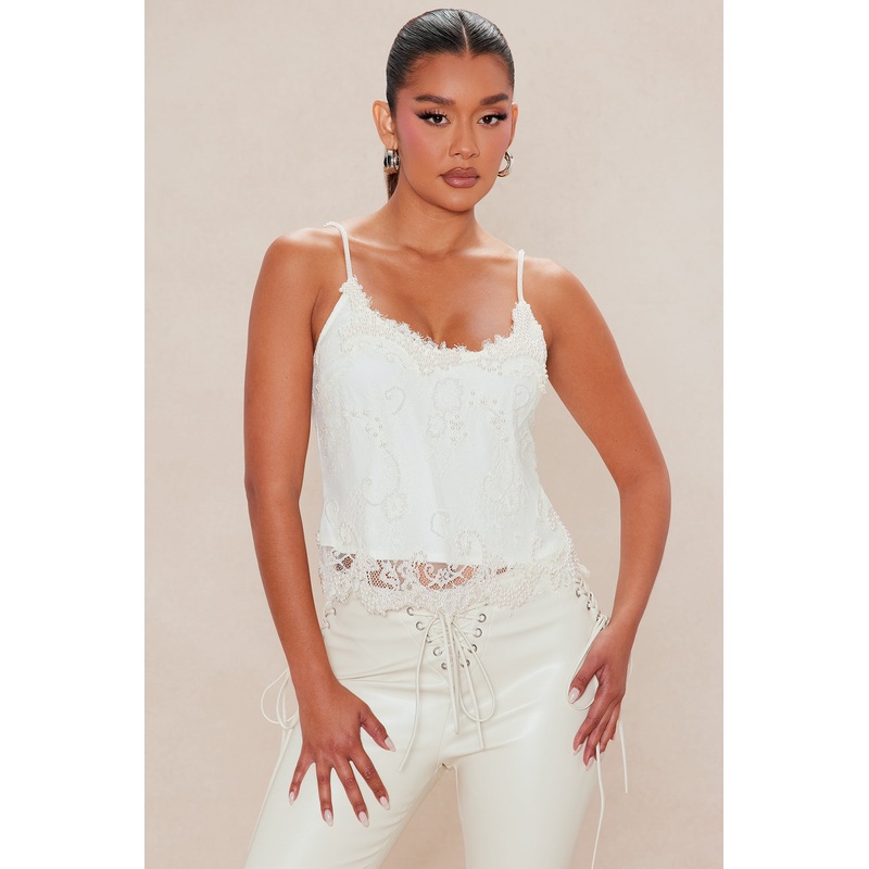 Stephanie Pearl Lace Top – Cream