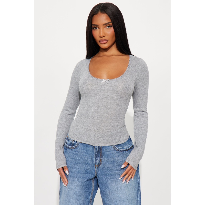 Tanya Ribbed Long Sleeve Top – Heather Grey