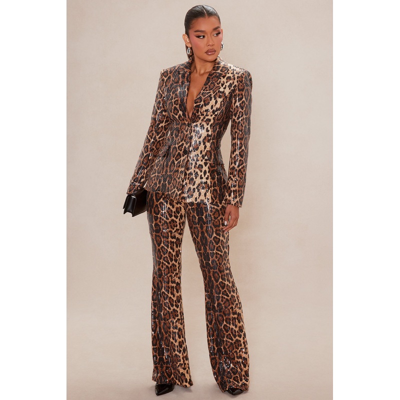 Vega Sequin Blazer Pant Set – Leopard