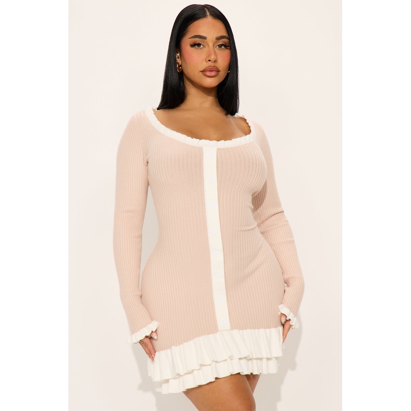 Victoria Ruffled Sweater Mini Dress – Blush/combo