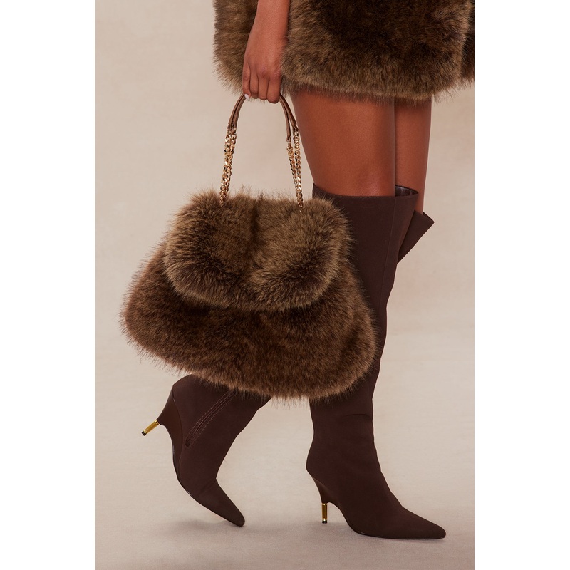 Zaria Faux Fur Shoulder Bag – Brown