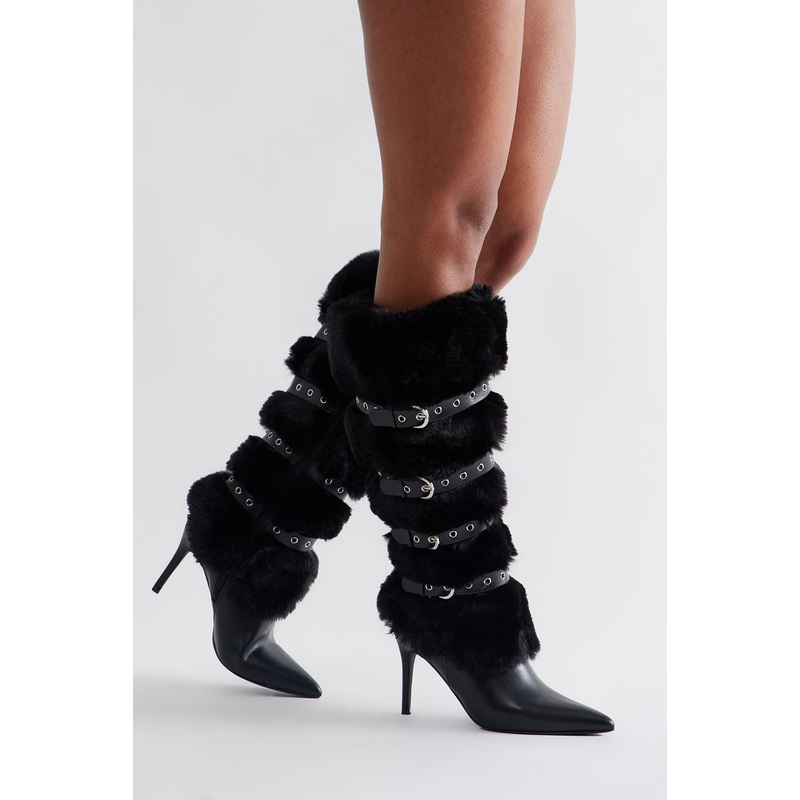Albany Faux Fur Buckle Boots – Black