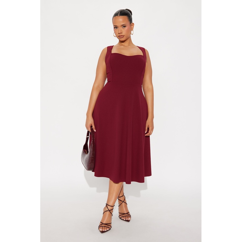 Amira Pleated A Line Midi Dress – Wine