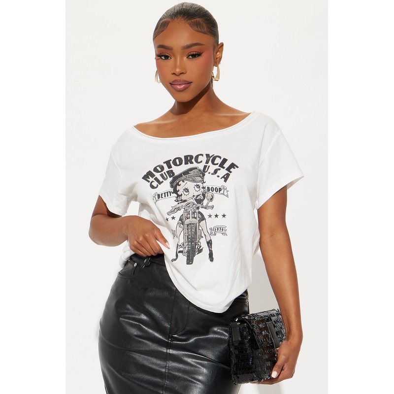 Betty Boop Motorcycle Club Washed Tee – White