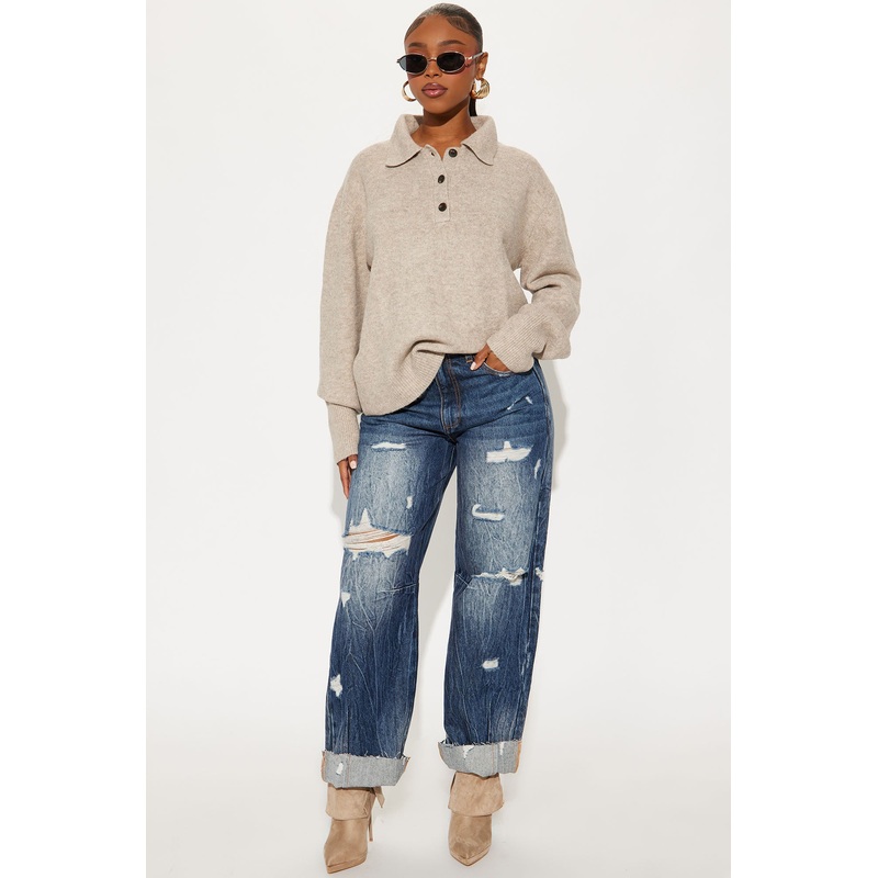 Bexy Destructed Barrel Wide Leg Jeans – Dark Wash