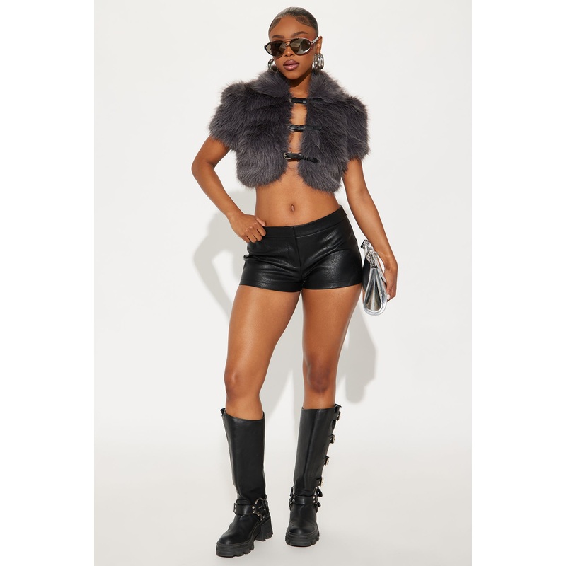 Bossed Up Faux Leather Micro Short – Black