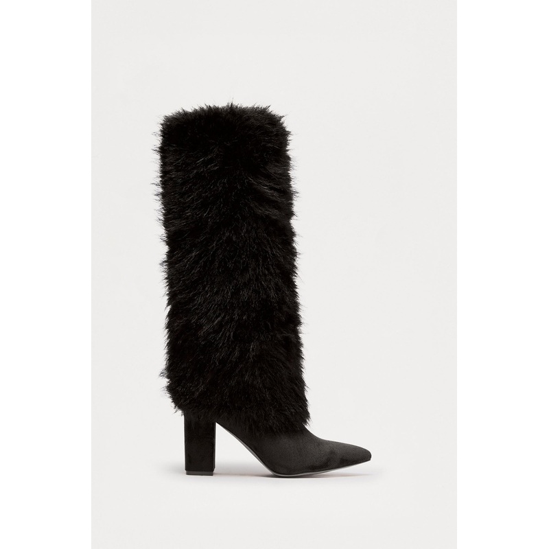 Brenn Faux Fur Knee High Boots – Black