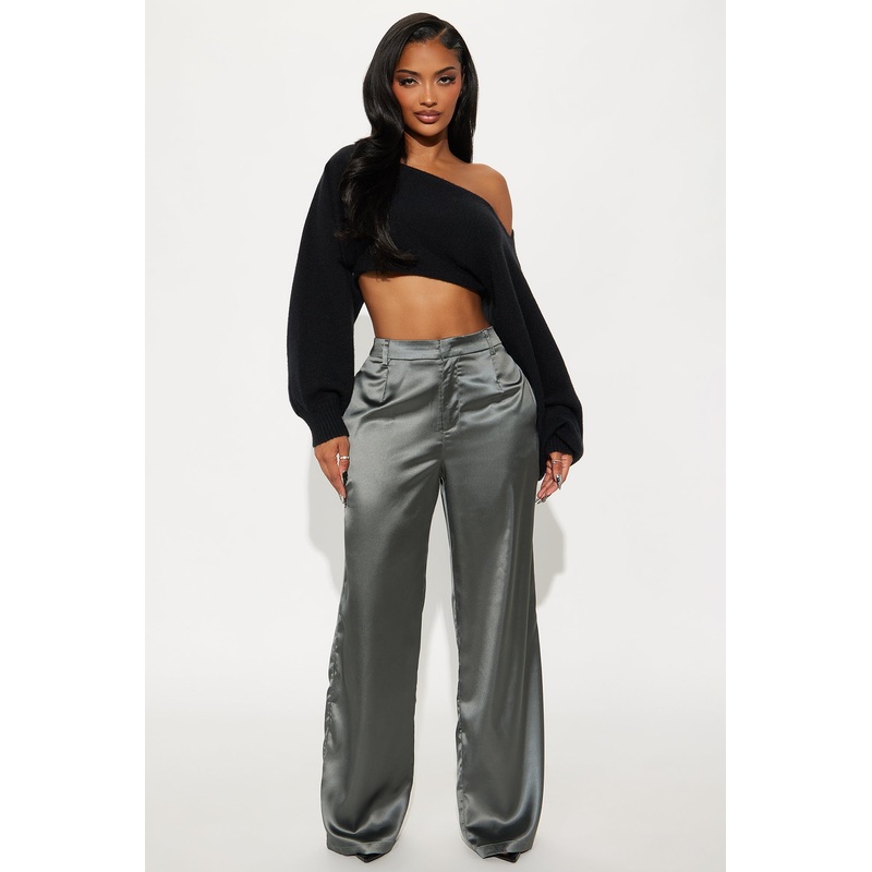 Caviar Nights Satin Trouser Pant 32 – Slate Grey
