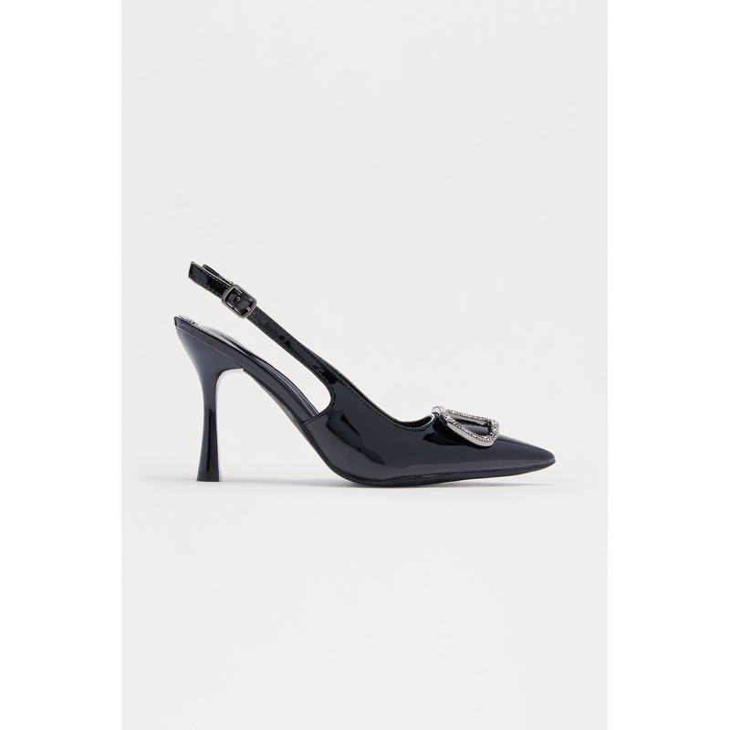 Sakina Rhinestone Trim Slingback Pumps – Black