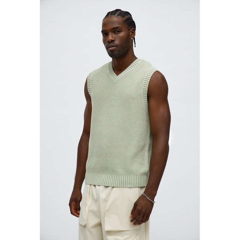 Textured Preppy Sweater Vest – Sage