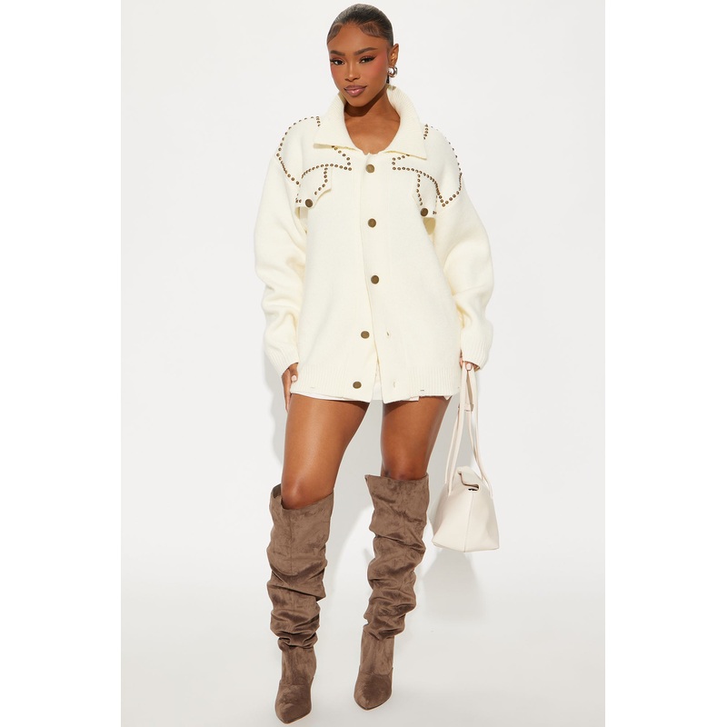 Western Girl Studded Cardigan – Ivory