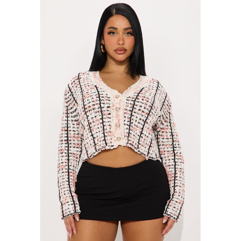 Your Favorite Frayed Hem Cardigan – Pink/combo