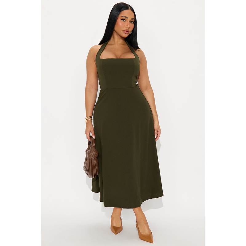 Alena Halter Midi Dress – Olive