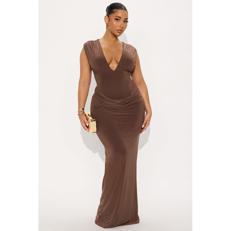 Always You Ruched Maxi Dress – Taupe