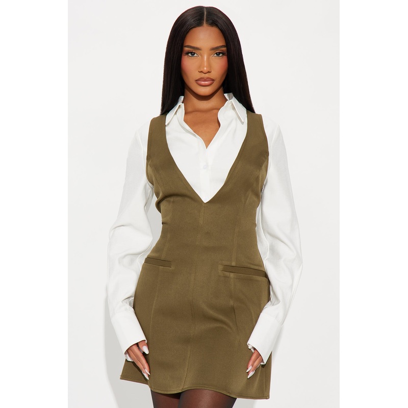Arlene Long Sleeve Mini Dress – Olive/combo