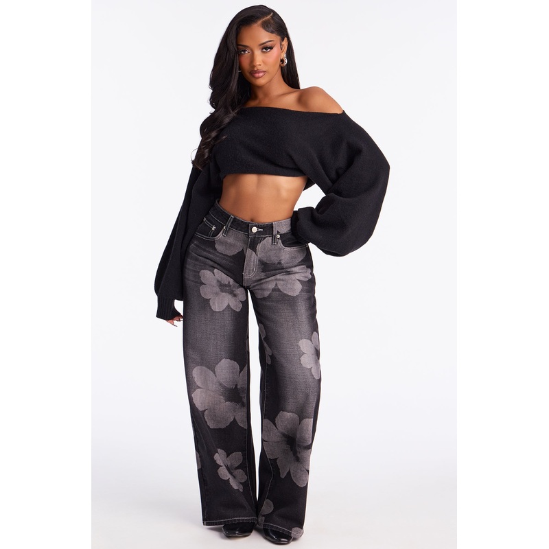 Born To Bloom Baggy Denim Jeans – Black Wash