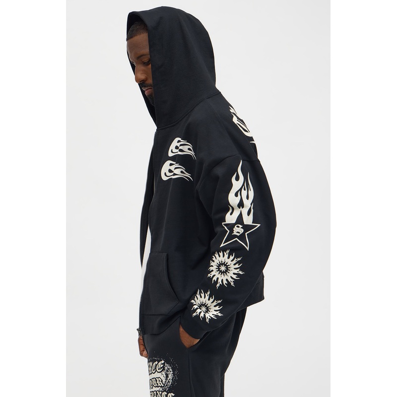 In The Chaos Zip Up Oversized Hoodie – Black