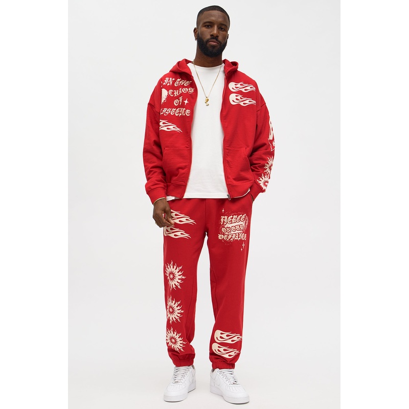 In The Chaos Zip Up Oversized Hoodie – Red