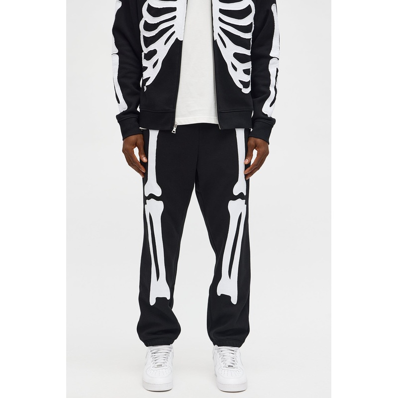 Skeleton Bones Baggy Jogger – Black