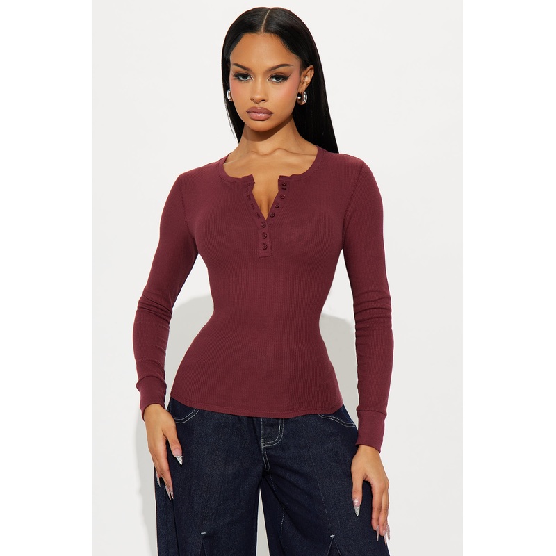 Sophie Henley Long Sleeve Thermal Top – Burgundy
