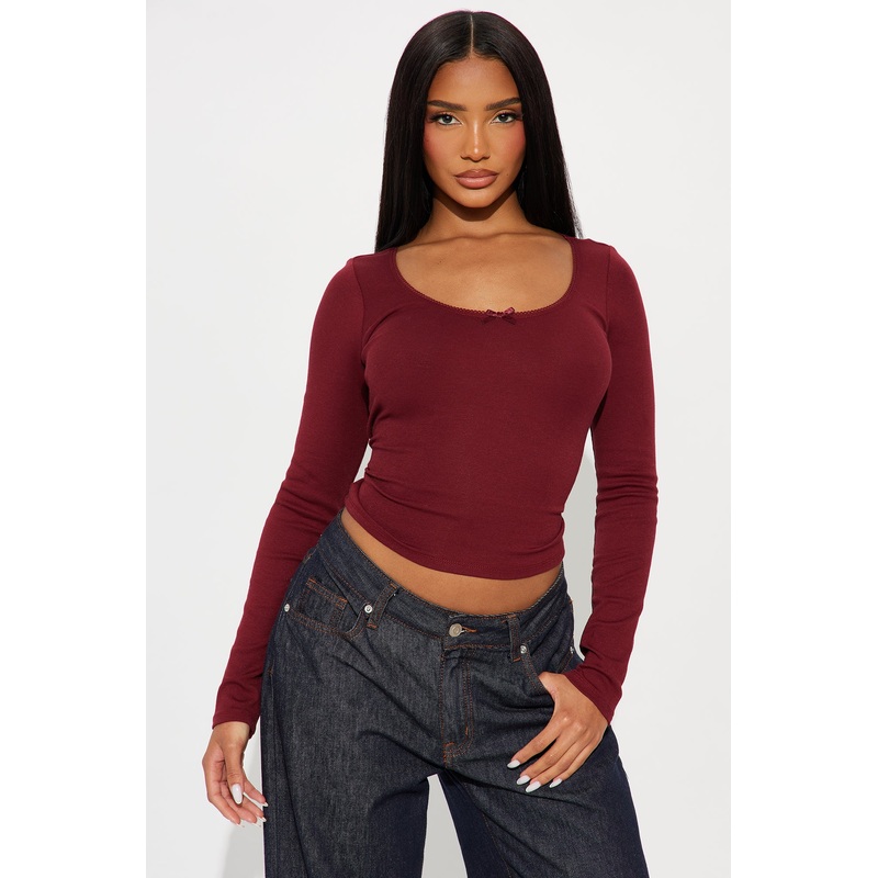 Tanya Ribbed Long Sleeve Top – Wine