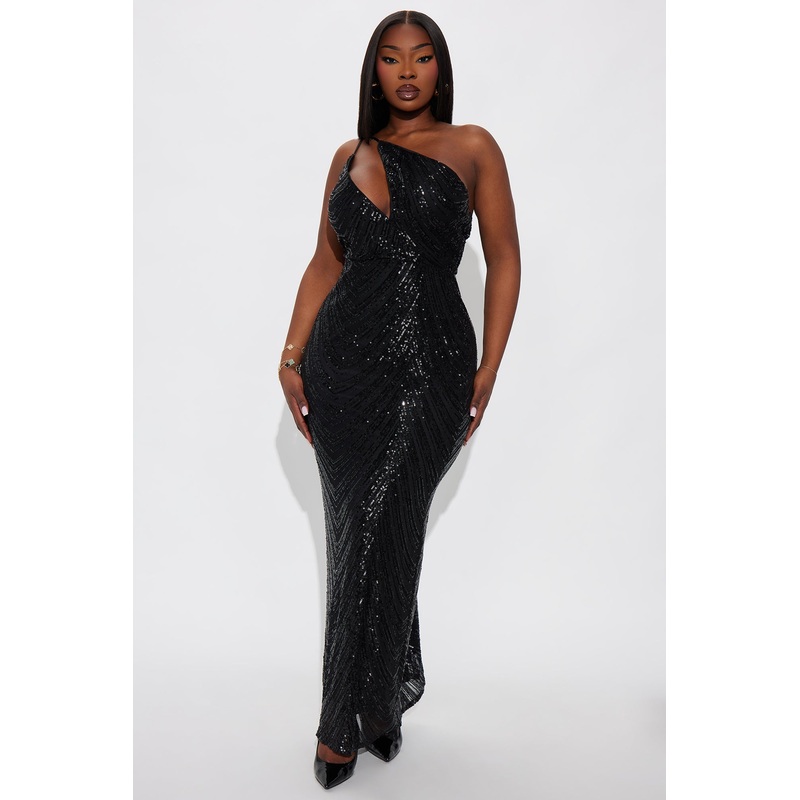 Alayna Sleeveless Sequin Gown – Black