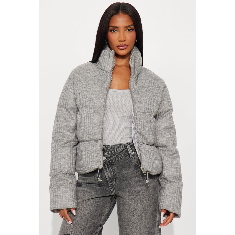 Alessia Cable Knit Puffer Jacket – Heather Grey