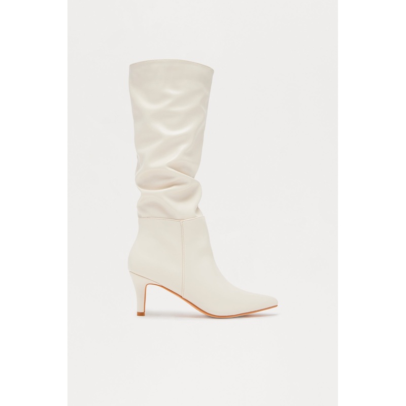 Alpine Ruched Faux Leather Boots – Ivory
