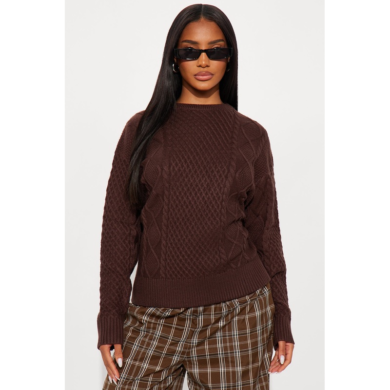 Azusa Cable Knit Sweater – Brown