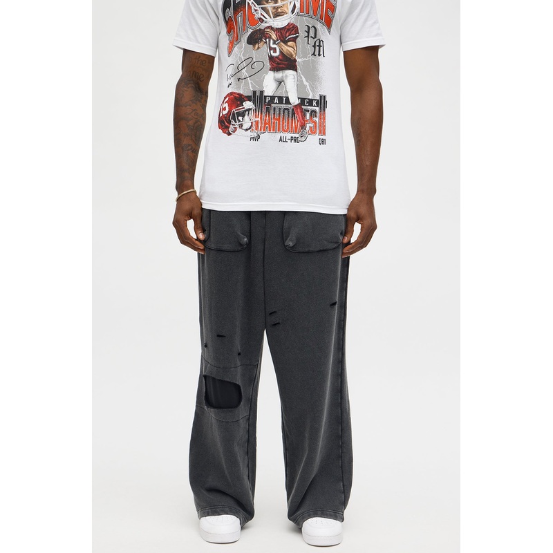 Baggy Snap Pocket Washed Distressed Sweatpants – Black Wash