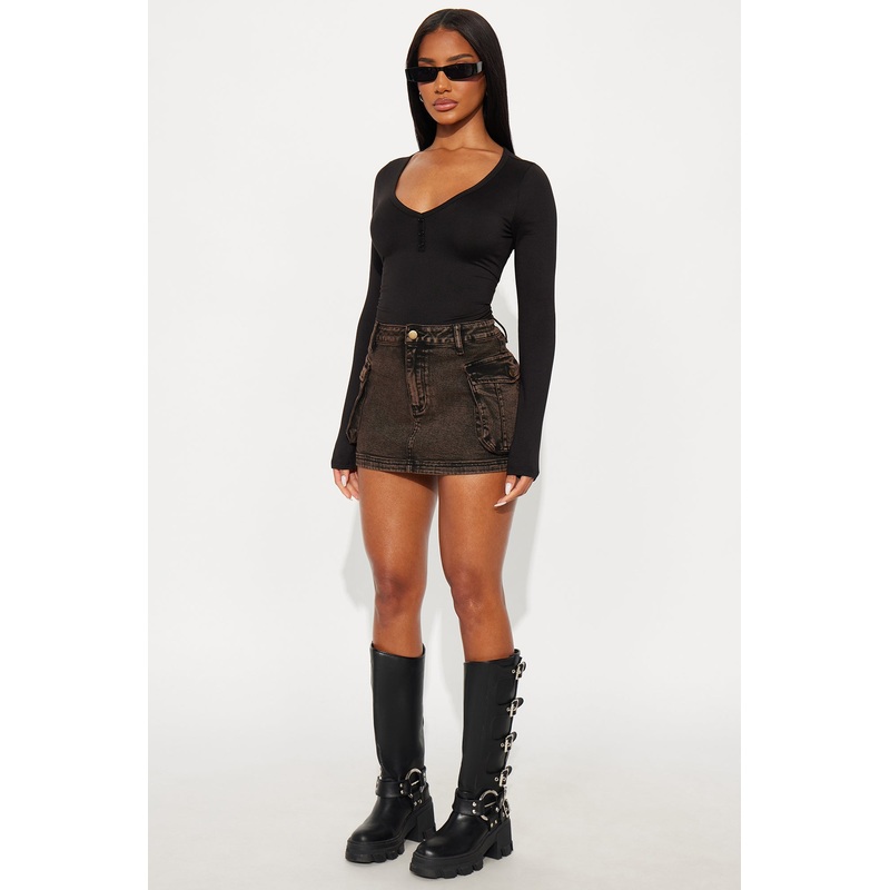 Davi Mineral Wash Brown Denim Mini Skirt – Brown