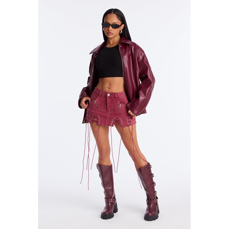 Don’t Hesitate Lace Up Micro Mini Skirt – Burgundy