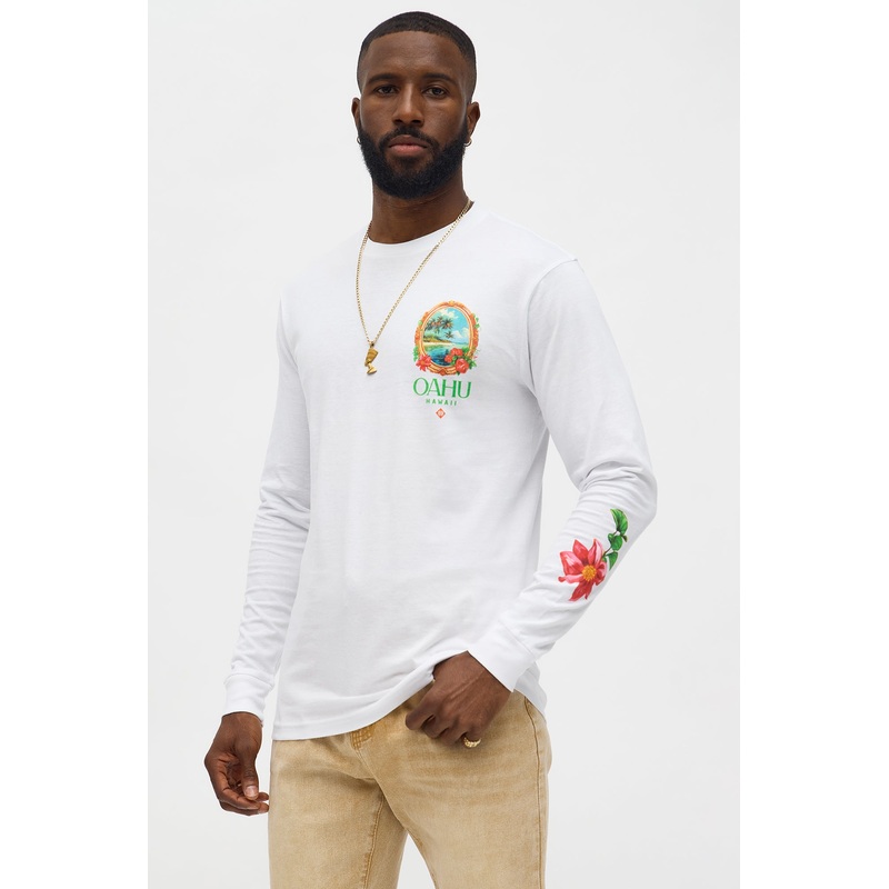 Island Style Oahu Hawaii Long Sleeve Tee – White