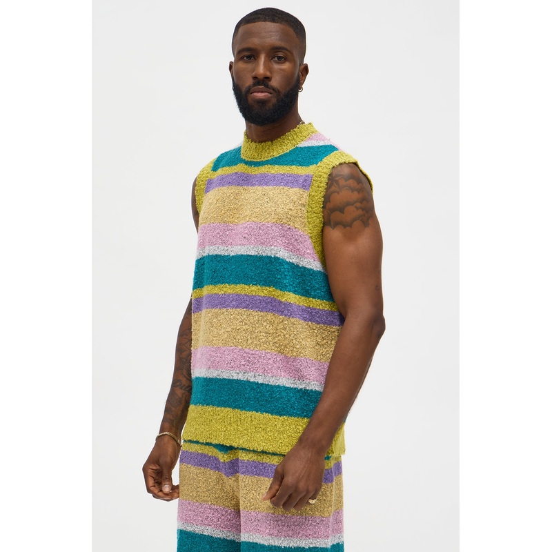 Meadows Striped Sweater Vest – Green/combo